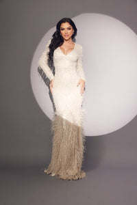 Champagne Maxi Feather Sequin Gown