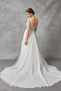 Off White Sleeveless V Neck Corset A Line Wedding Gown