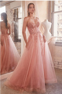 Rose Gold Strapless Layered Tulle Ball Gown