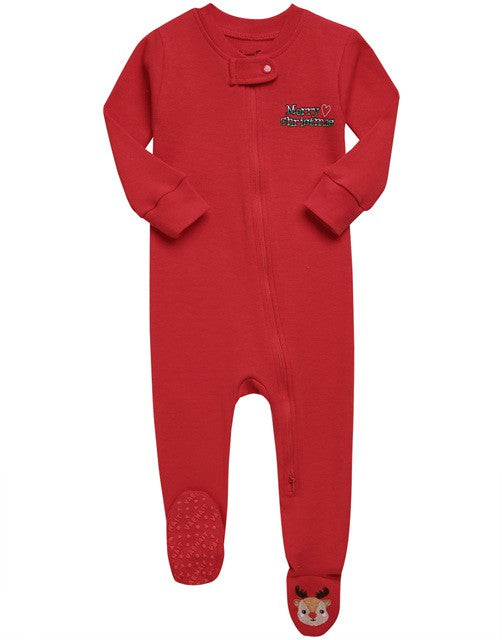 Red Cute Deer Christmas Baby Footie