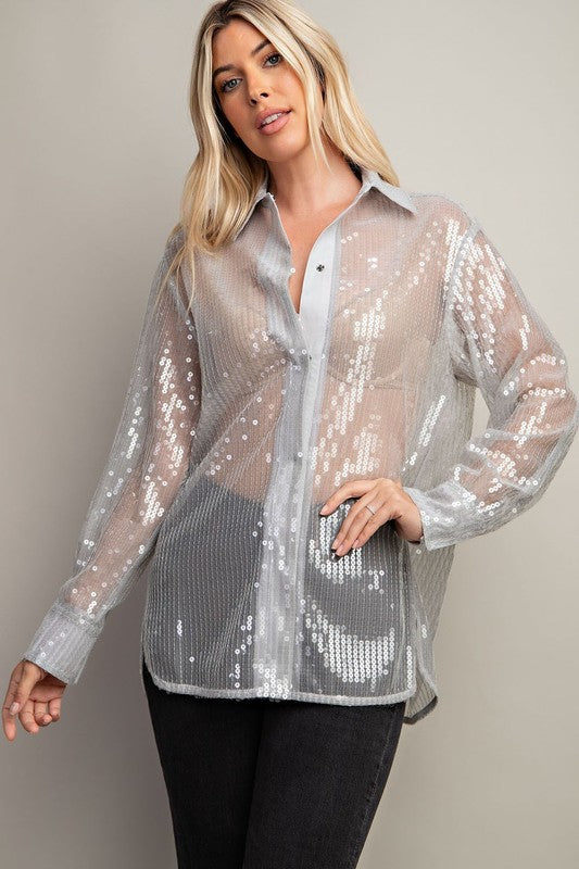 Grey Solid Sequin Shirt