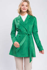 Green Solid Suede Jacket
