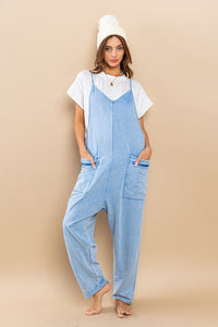 Blue Mineral Washed French Terry Harem Jumpsuit