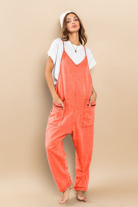 Orange Mineral Washed French Terry Harem Jumpsuit