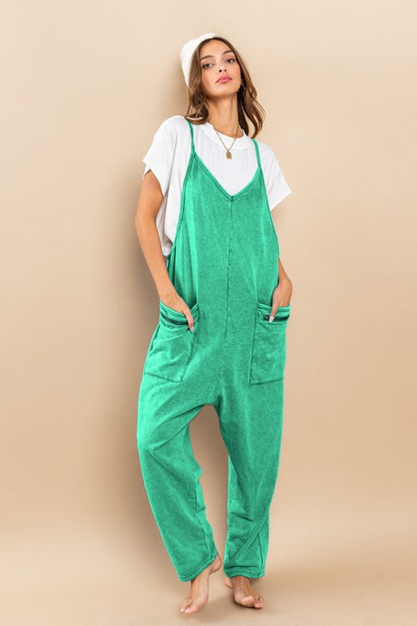 Green Mineral Washed French Terry Harem Jumpsuit