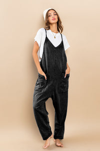 Black Mineral Washed French Terry Harem Jumpsuit