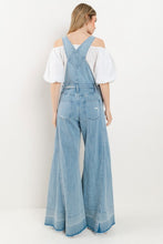 Light Denim Wide Leg Distressed Denim Overalls