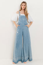 Light Denim Wide Leg Distressed Denim Overalls