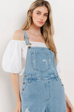 Light Denim Wide Leg Distressed Denim Overalls