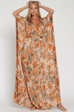 Mocha/Multi Kimono Sleeve Tie Back Waisted Maxi Dress