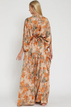 Mocha/Multi Kimono Sleeve Tie Back Waisted Maxi Dress