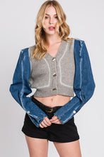 Grey Denim Sleeve Knit Cardigan