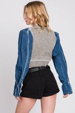 Grey Denim Sleeve Knit Cardigan