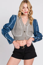 Grey Denim Sleeve Knit Cardigan