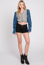 Grey Denim Sleeve Knit Cardigan