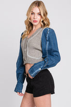 Grey Denim Sleeve Knit Cardigan