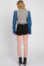 Grey Denim Sleeve Knit Cardigan