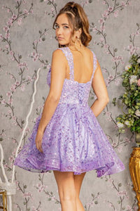 Lilac 3D Butterfly Applique Glitter Sequin Cocktail Dres