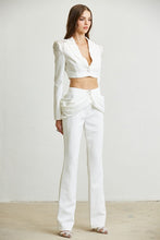 White Rhinestone Shoulder Blazer Pant Set