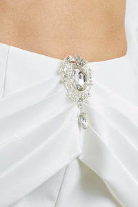 White Rhinestone Shoulder Blazer Pant Set