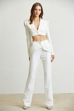 White Rhinestone Shoulder Blazer Pant Set