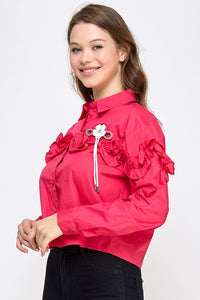 Cherry Rhinestone N Flower Detail Shirt