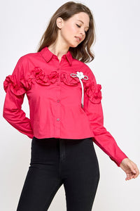 Cherry Rhinestone N Flower Detail Shirt