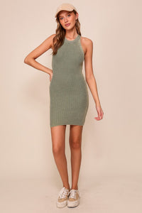 Sage Mineral Wash Bodycon Sweater Dress