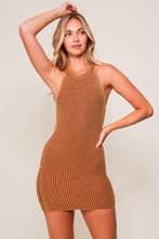 Brown Mineral Wash Bodycon Sweater Dress
