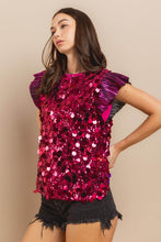 Fuschia Ruffle Shoulder Sequined Top