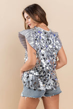 Silver Ruffle Shoulder Sequined Top