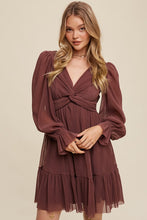 Red Bean Twist Front Pleated Mesh Mini Dress