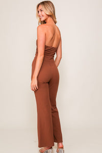 Mocha Night Out Mesh Top Techno Crepe Jumpsuit