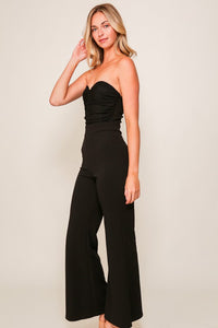 Black Night Out Mesh Top Techno Crepe Jumpsuit