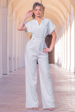 White V-neck Solid Jumpsuit