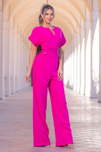 Fuchsia V-neck Solid Jumpsuit