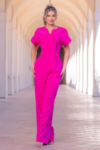 Fuchsia V-neck Solid Jumpsuit