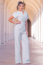 White V-neck Solid Jumpsuit
