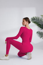 Rose Square Neck Ribbed Long Sleeve Jumpsuit