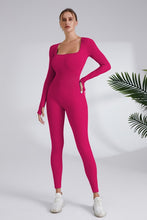 Rose Square Neck Ribbed Long Sleeve Jumpsuit