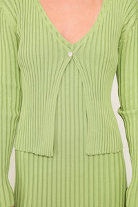 Apple Green Ribbed Long Sleeve Cardigan Midi Dress