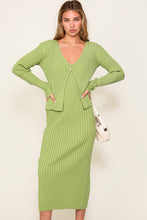 Apple Green Ribbed Long Sleeve Cardigan Midi Dress