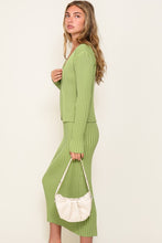 Apple Green Ribbed Long Sleeve Cardigan Midi Dress
