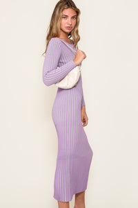 Purple 2 Tone Ribbed Midi Dress