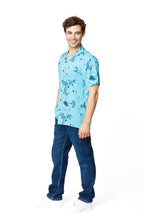 Turquoise Men's Rayon Printed Short Sleeve Shirt