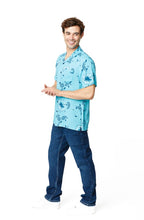 Turquoise Men's Rayon Printed Short Sleeve Shirt