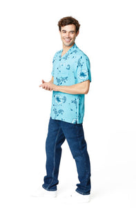 Turquoise Men's Rayon Printed Short Sleeve Shirt