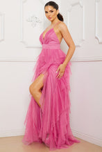Pink Mesh Ruffle Cami Neck Maxi Dress