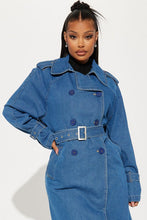 Medium Denim Double Breasted Denim Trench Coat
