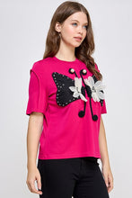 Fuchsia Rhinestone Detail Graphic Soft Fab T Shirt